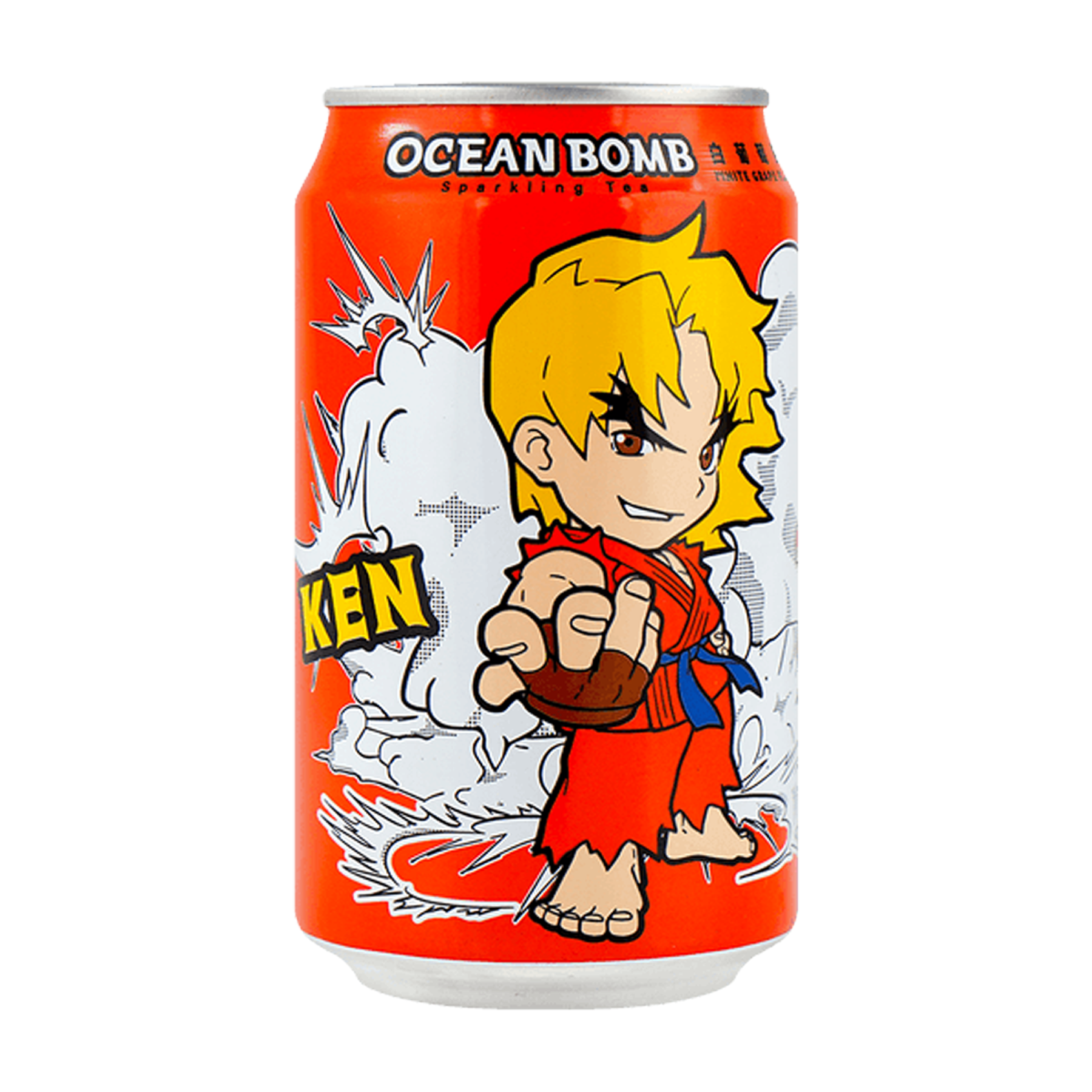 Ocean Bomb Street Fighter Ken Sparkling Tea White Grape Flavor